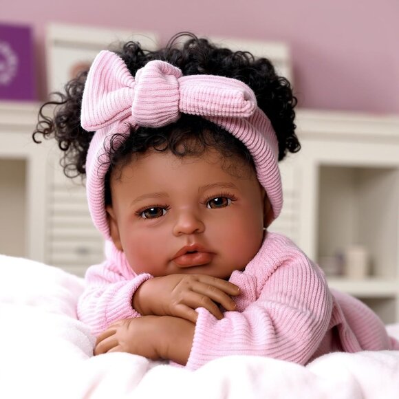 🆕 20Inch Realistic Cloth Body Black Girl Newborn Lifelike with Feeding Kit - Picture 1 of 7
